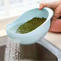 Aretro Rice Washer Strainer Bowl Plastic Colander, Rice Wash Bowl White Pink Blue Green
