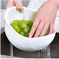 Aretro Rice Washer Strainer Bowl Plastic Colander, Rice Wash Bowl White Pink Blue Green