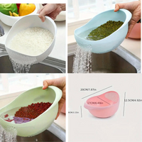 Aretro Rice Washer Strainer Bowl Plastic Colander, Rice Wash Bowl White Pink Blue Green