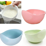 Aretro Rice Washer Strainer Bowl Plastic Colander, Rice Wash Bowl White Pink Blue Green
