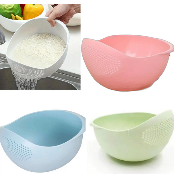 Aretro Rice Washer Strainer Bowl Plastic Colander, Rice Wash Bowl White Pink Blue Green