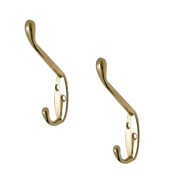 Double Prong Bright Brass Finished Coat Hook