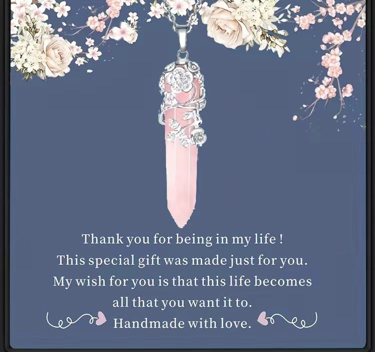 Healing Crystal Necklace Flower Wrap Rose Quartz pendant