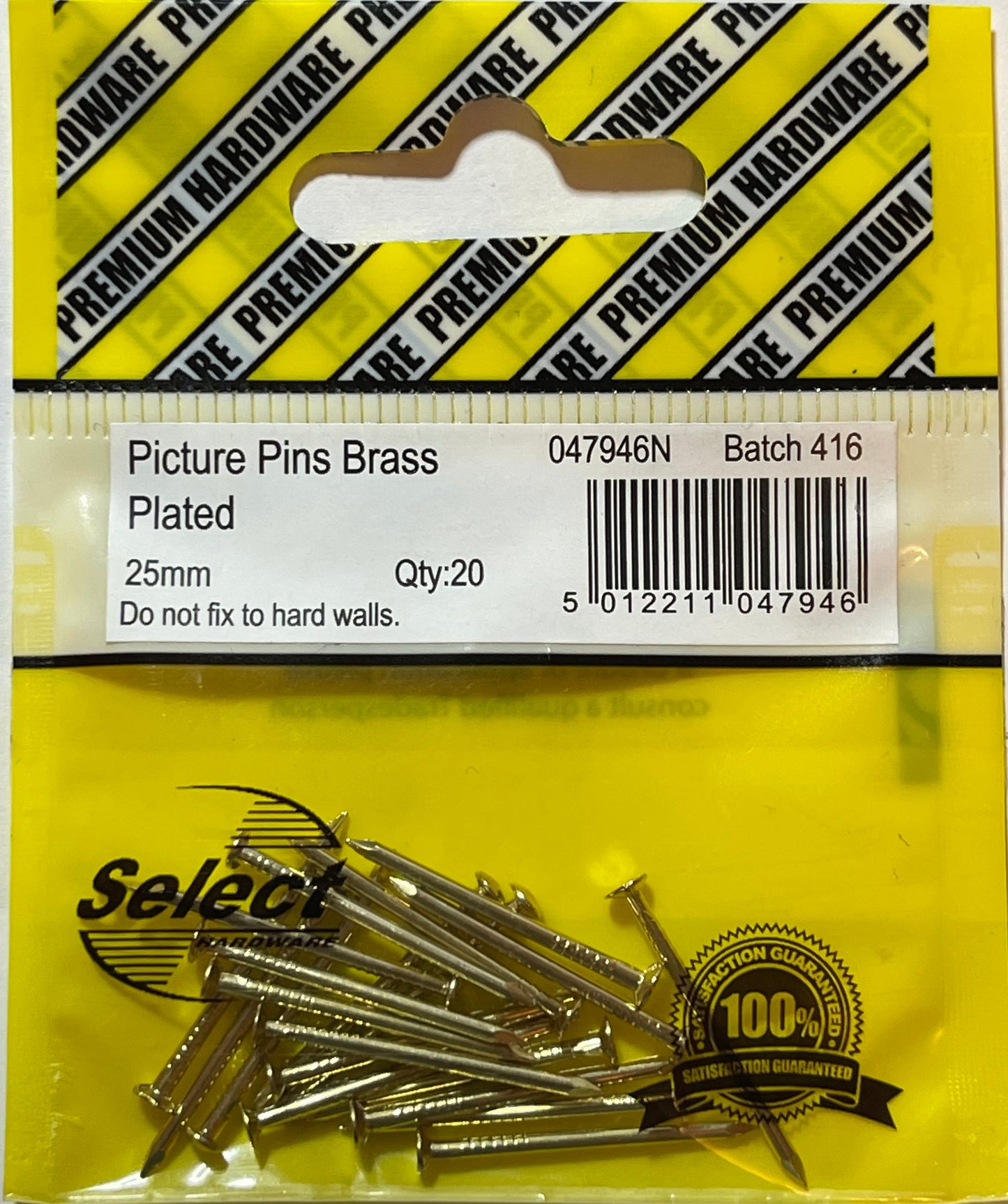 Aretro 20 Heavy Duty 25mm Brass Picture Pins Nails Photo Frame Wall Hanging