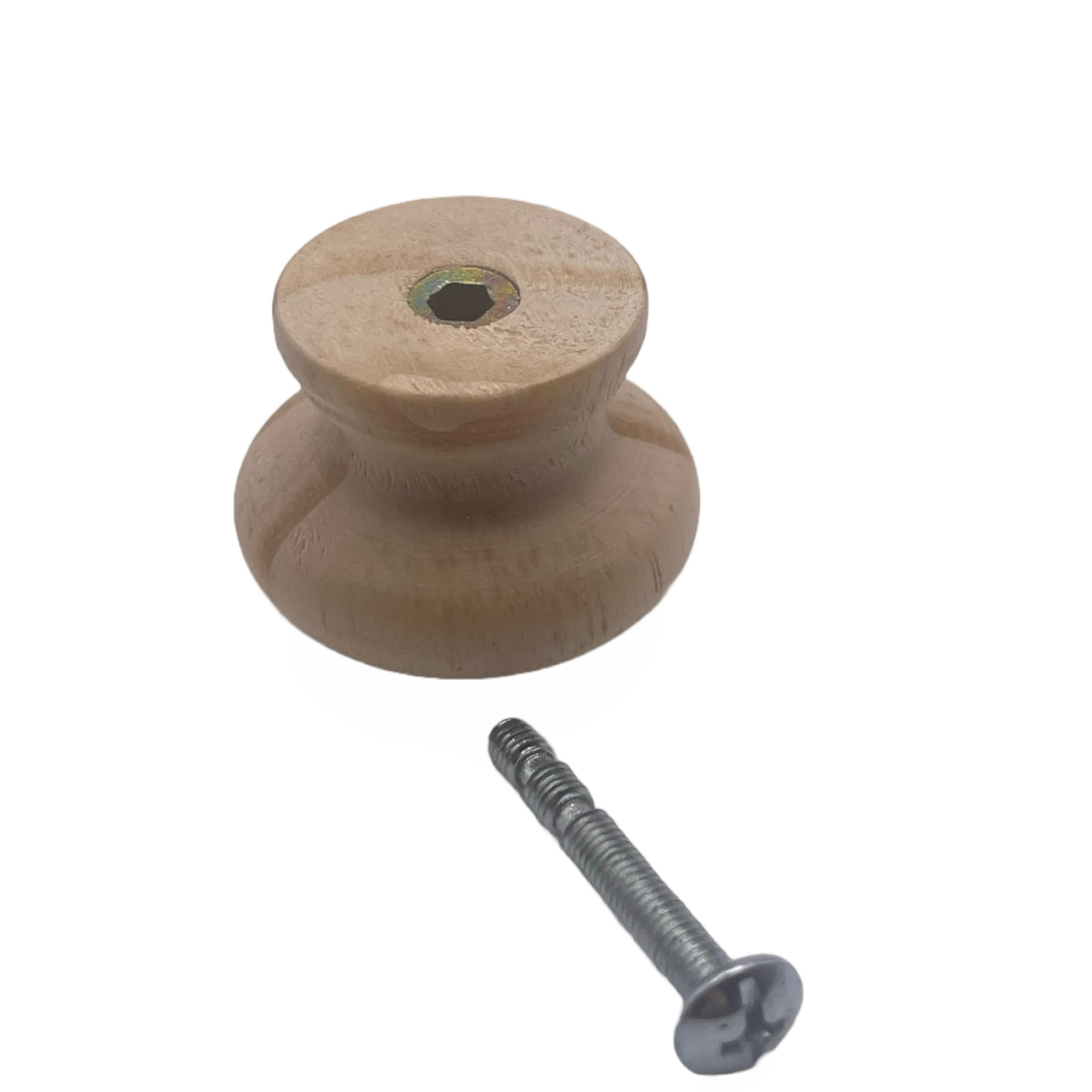 Aretro 35mm Unvarnished Pine Ring Mushroom Door Knob Cabinet Chest Cupboard Doors Knobs Screws Included Kitchen Bedroom (4)