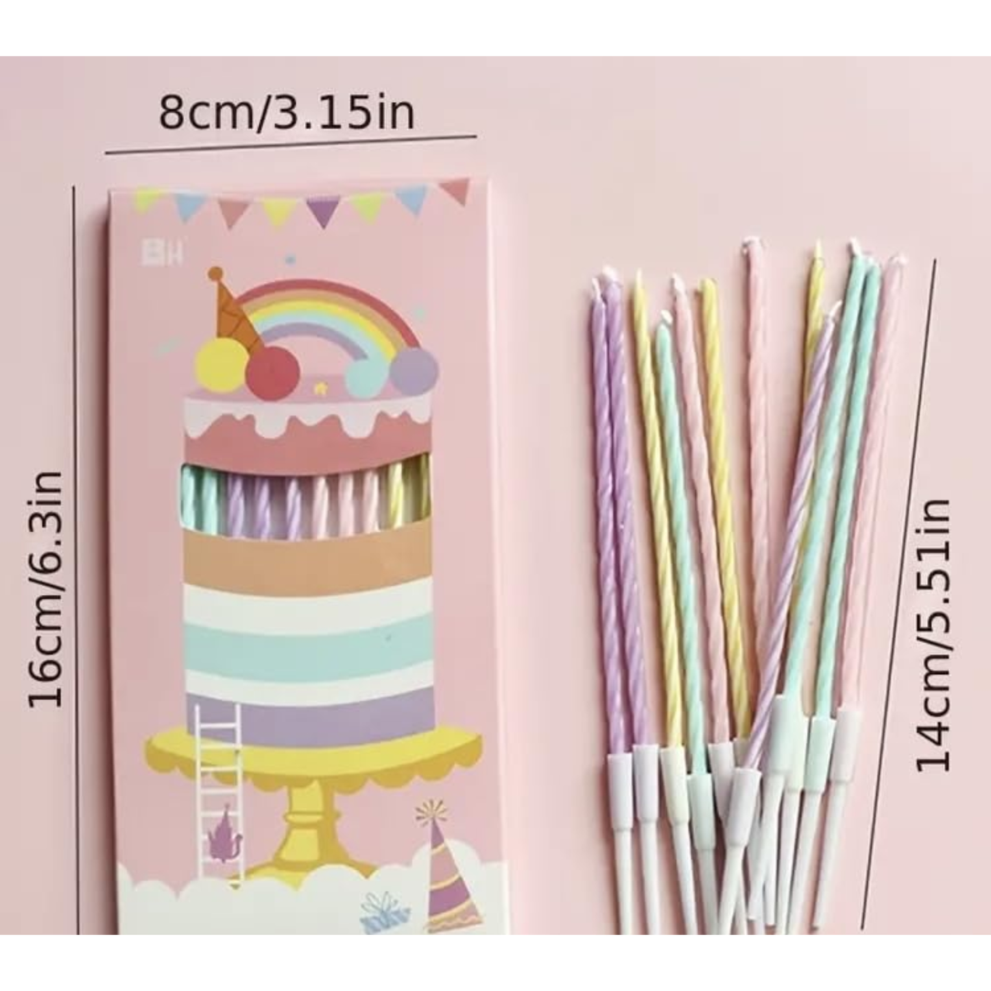 Aretro Birthday Cake Candles, 12 Piece Tall Thin Pastel Cake Candles, Long Birthday Candles, Thin Cupcake Candles with Holders for Birthday Cake Baby Shower Cake