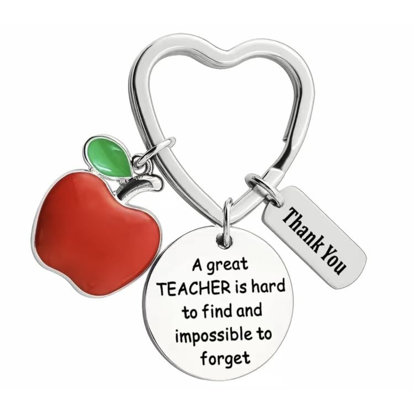 Aretro Inspirational Teacher Stainless Steel Keyring 'A great teacher is hard to find and impossible to forget'.