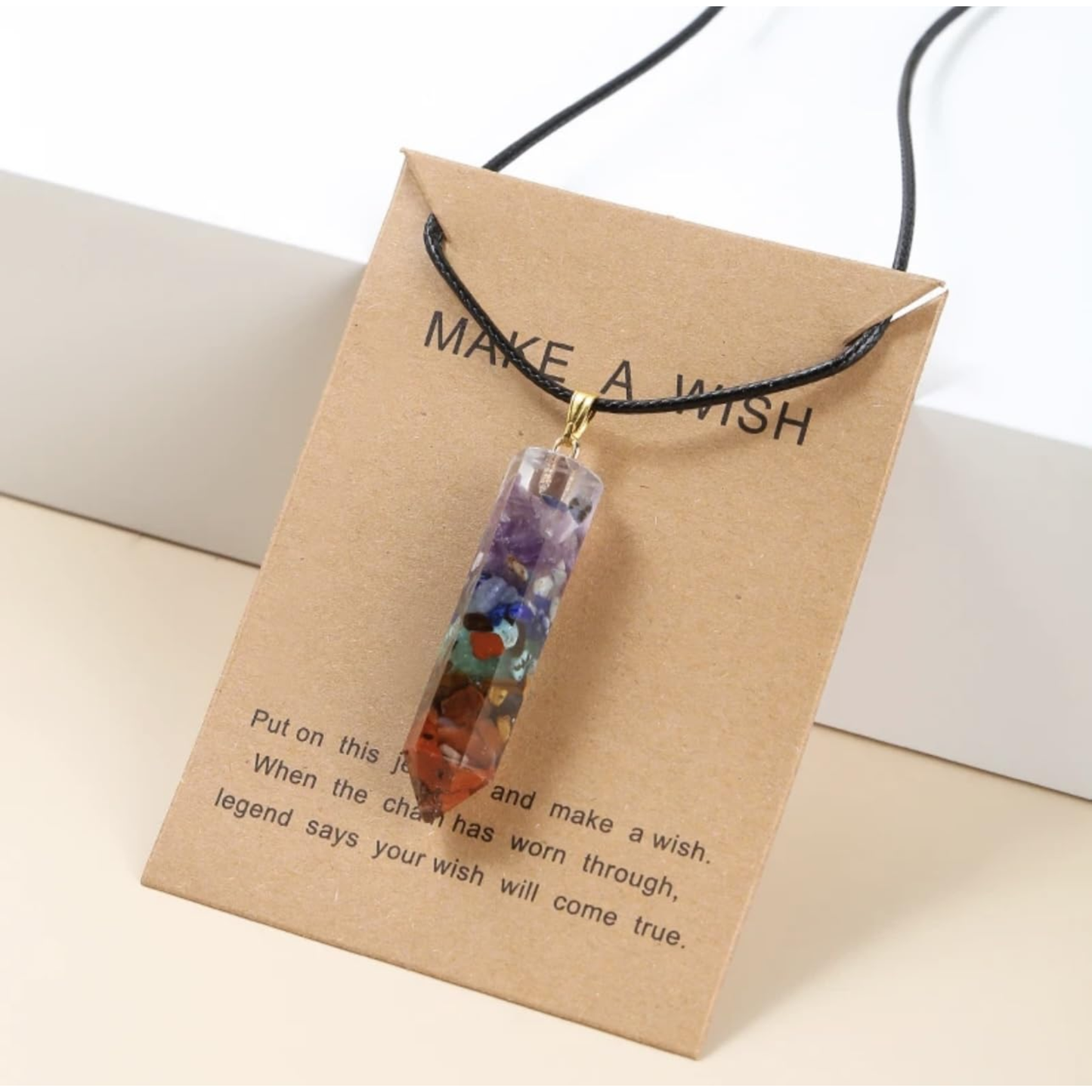 Aretro Make A Wish Hexagon Column Seven Healing Chakra Crystal Pendant Necklace Put on this jewelleryand make a wish. When the chain has worn through, legend says your wish will come true.