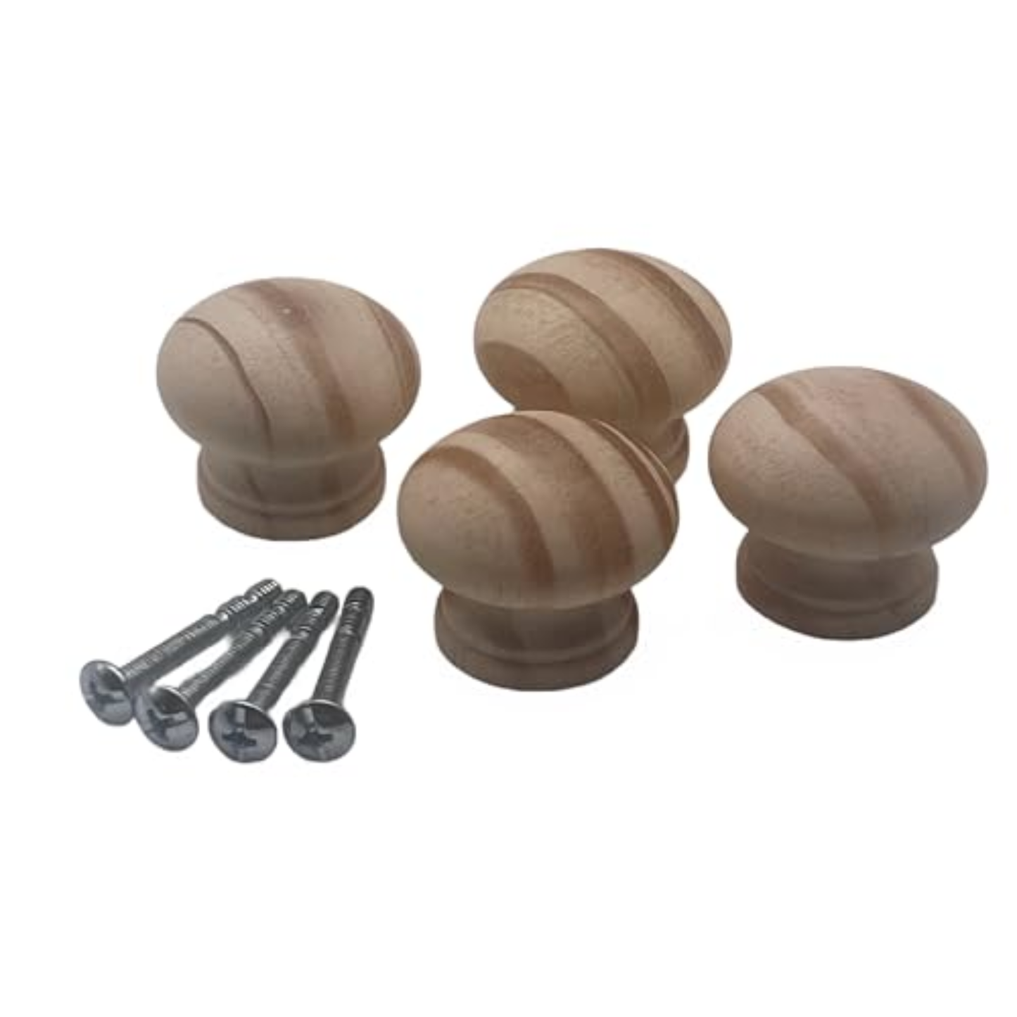 Aretro 35mm Unvarnished Pine Ring Mushroom Door Knob Cabinet Chest Cupboard Doors Knobs Screws Included Kitchen Bedroom (4)