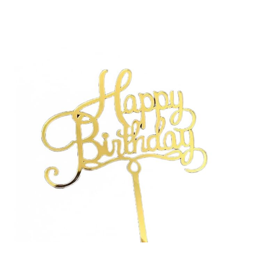 Aretro Acrylic Happy Birthday Cake Topper Insert Card (Gold)