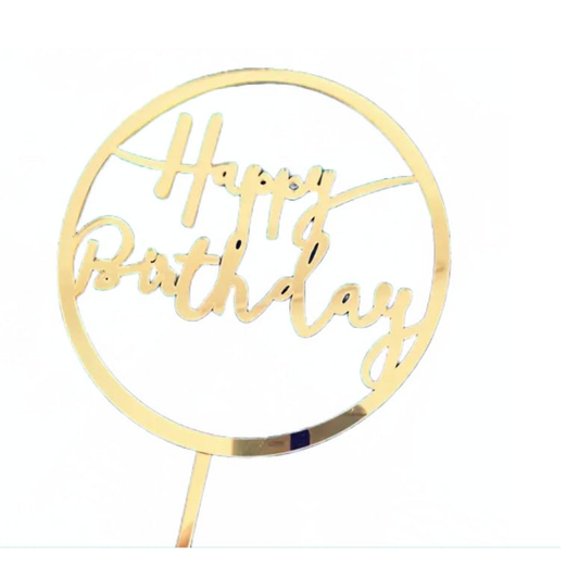 Aretro Acrylic Happy Birthday Circle Cake Topper (Gold)