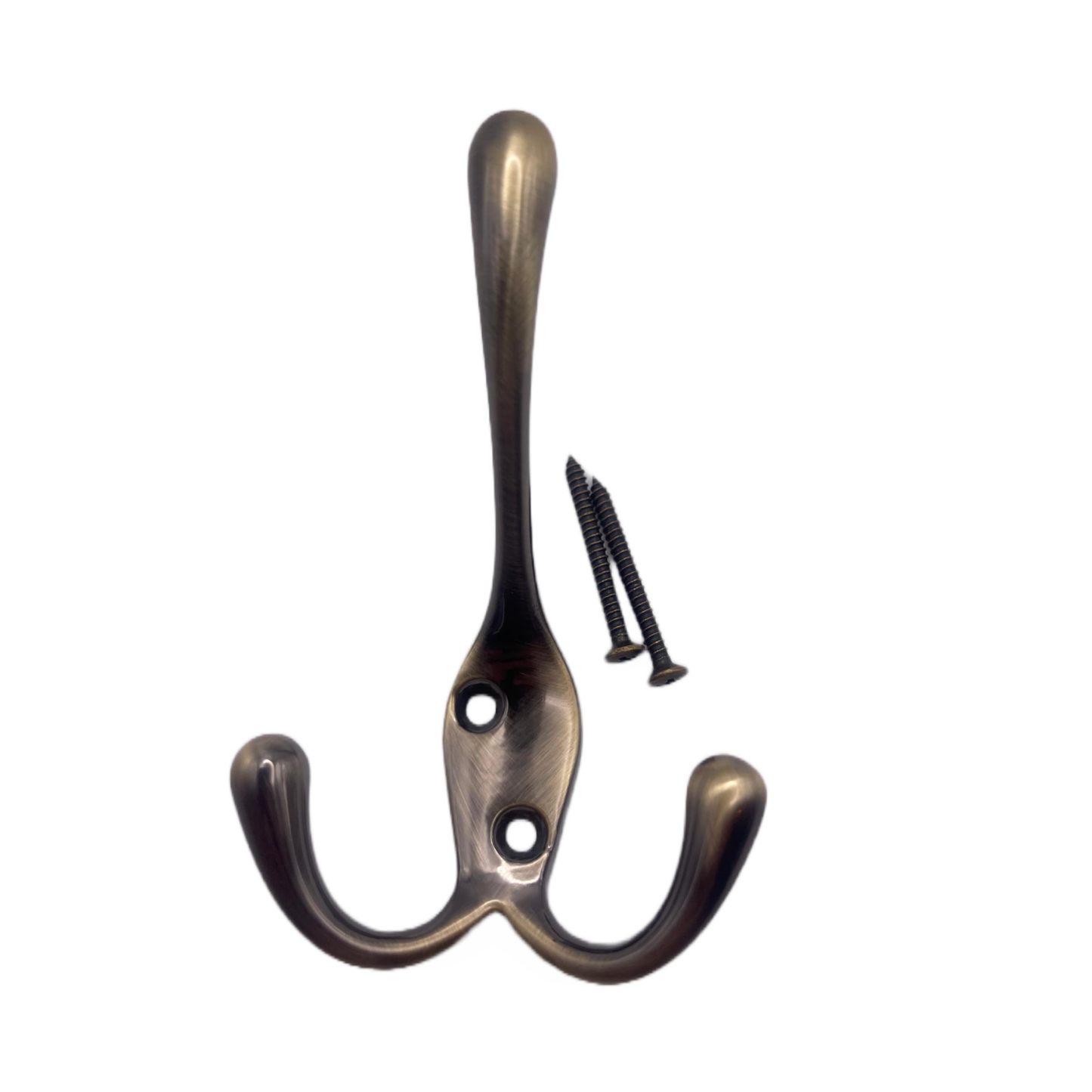 Aretro Antique Brass Effect Heavy Duty Three Prong Triple Back of Door Wall Hat Coat Robe Hanger Hook with Screws