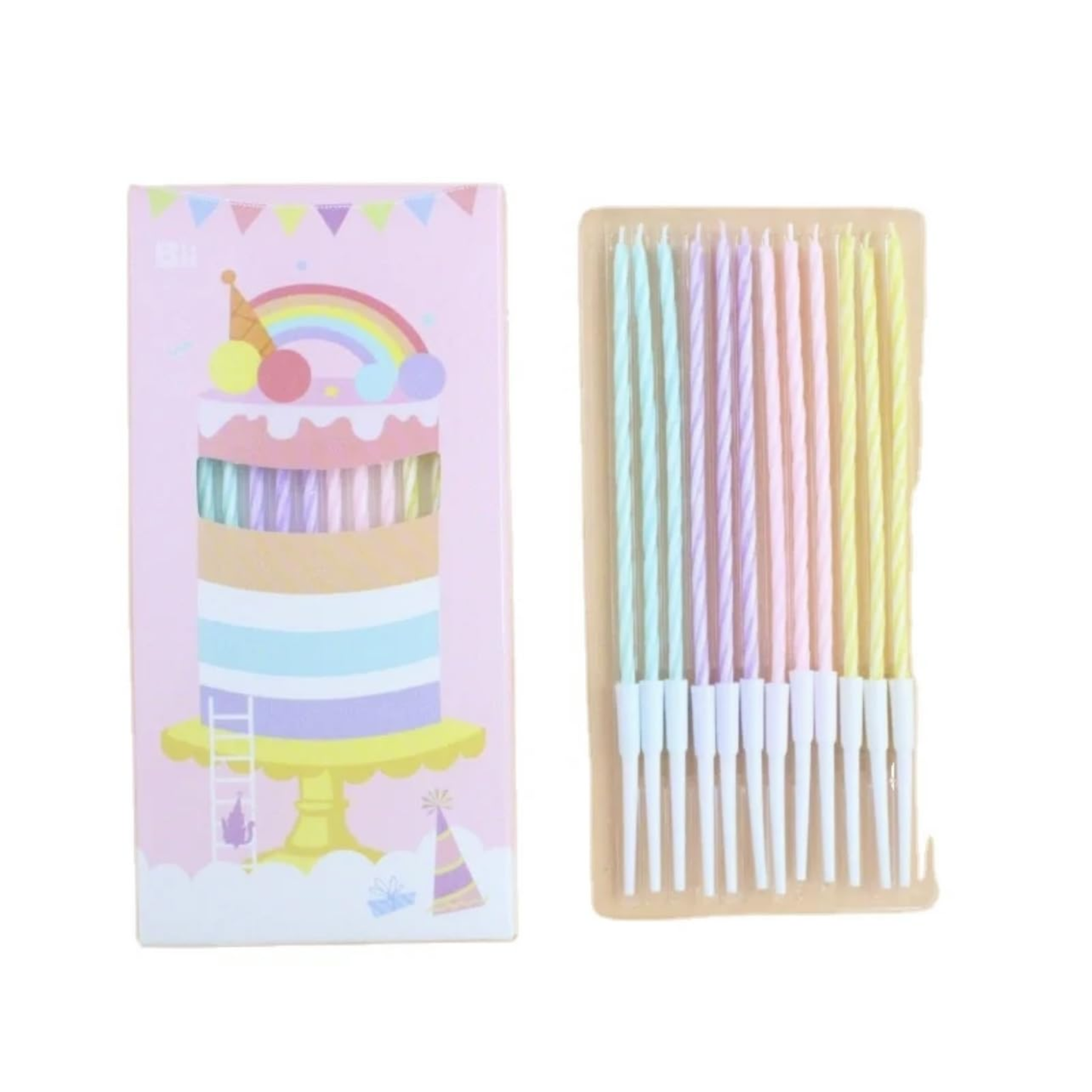 Aretro Birthday Cake Candles, 12 Piece Tall Thin Pastel Cake Candles, Long Birthday Candles, Thin Cupcake Candles with Holders for Birthday Cake Baby Shower Cake