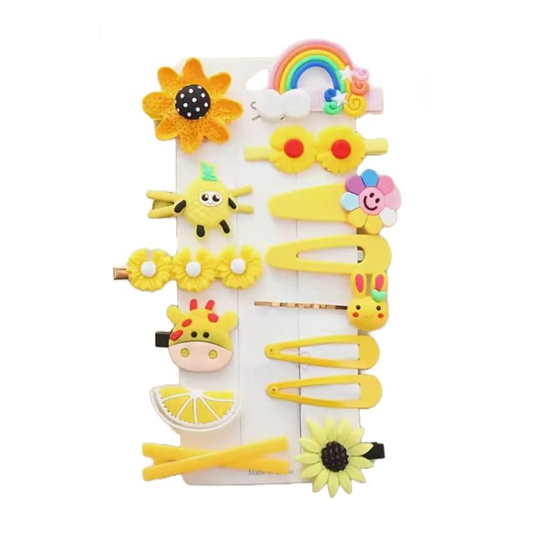 Aretro Yellow for Girls Cute Children Snap Hair Clips Girls Hair Slides Rainbows Fruit Animals 1 Pack Of 14 Slides