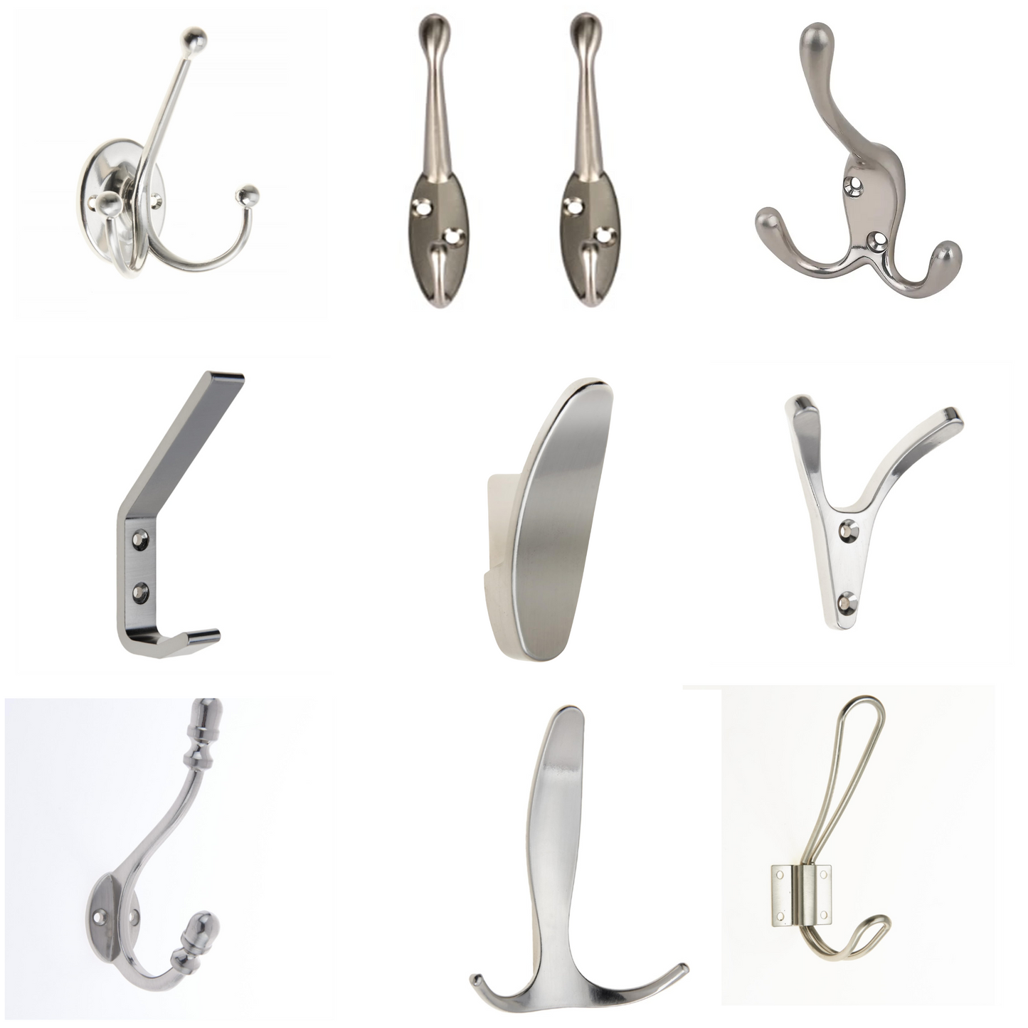 Aretro Satin Nickel Stainless Steel Look Three Prong Triple Back of Door Wall Hat Coat Robe Hanger Hook with Screws