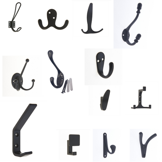 Aretro Hooks Hangers, Double Vertical Heavy Duty, Matt Black, Robe Hook, Coat Hook, Back of Door, Wall Hanger (Double Vertical Heavy Duty, Matt Black)