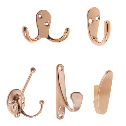 Aretro Hooks Hangers Double Horizontal, Polished Copper, Robe Hook, Coat Hook, Back of Door, Wall Hanger (Double Horizontal, Polished Copper)