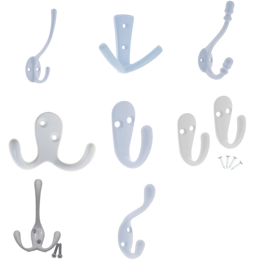 Aretro White Three Prong Triple Back of Door Wall Hat Coat Robe Hanger Hook with Screws