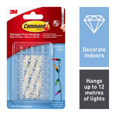 Command 17026 Decorating Clips  with Clear Strips Fairy Christmas Light hanging