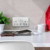 MK K2745 Logic Plus Double Socket with Dual USB ports A & C Iphone compatitable