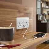 MK K2745 Logic Plus Double Socket with Dual USB ports A & C Iphone compatitable