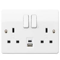 MK K2745 Logic Plus Double Socket with Dual USB ports A & C Iphone compatitable