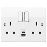 MK K2745 Logic Plus Double Socket with Dual USB ports A & C Iphone compatitable